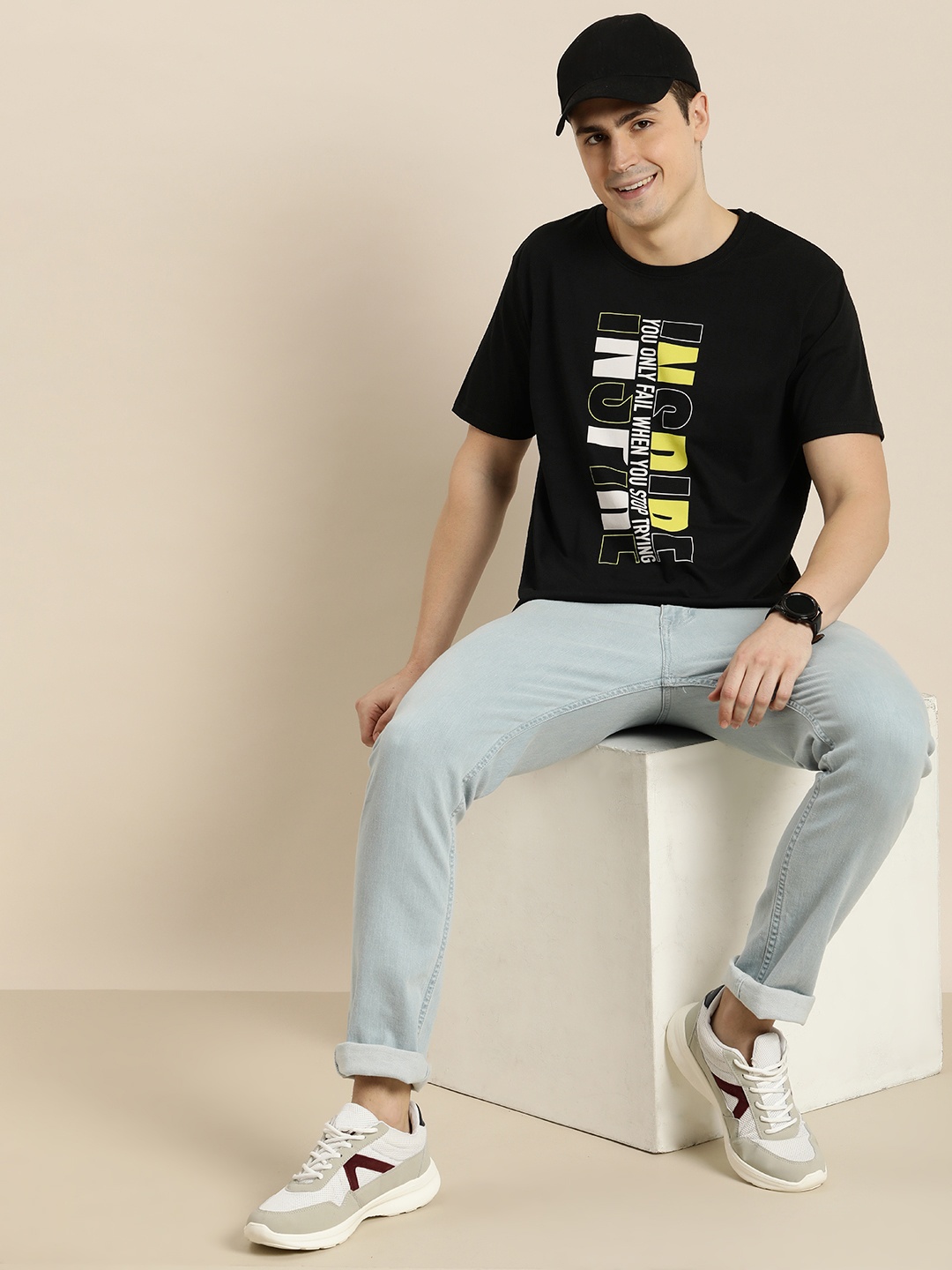 

HERE&NOW Typography Printed Pure Cotton T-shirt, Black