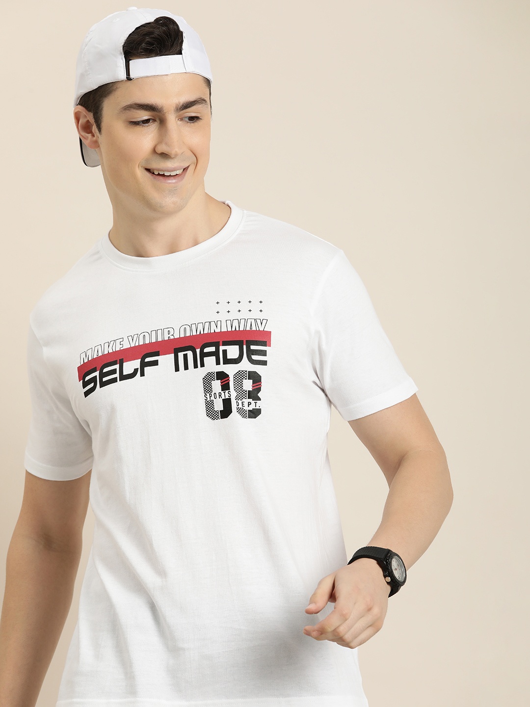 

HERE&NOW Typography Printed Pure Cotton T-shirt, White
