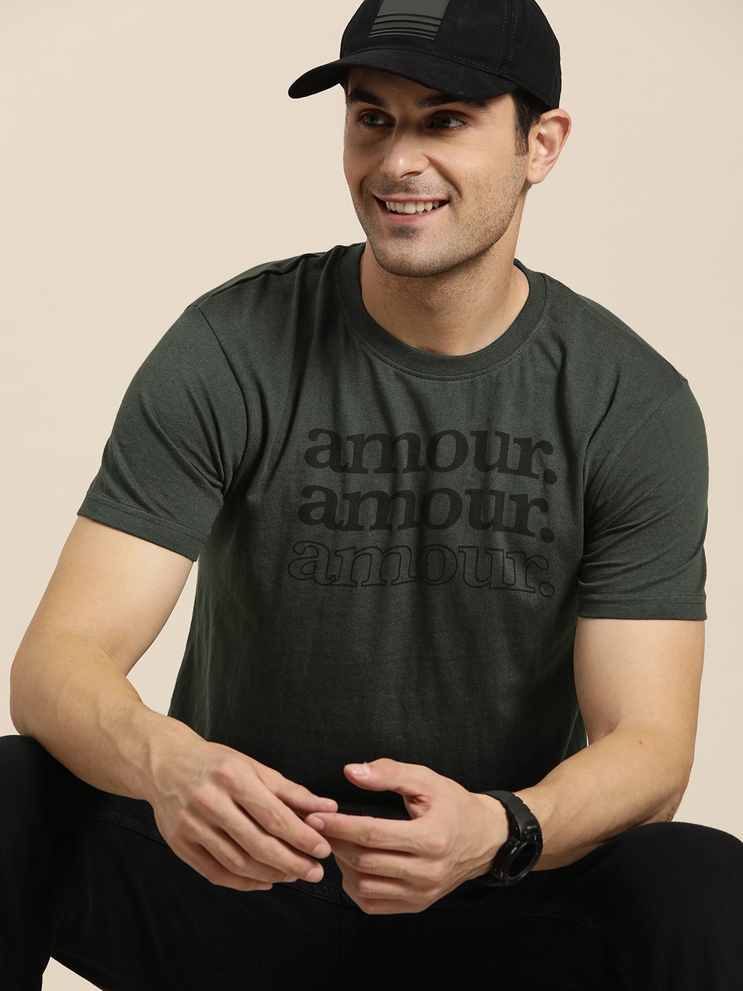 

HERE&NOW Men Typography Printed T-shirt, Olive