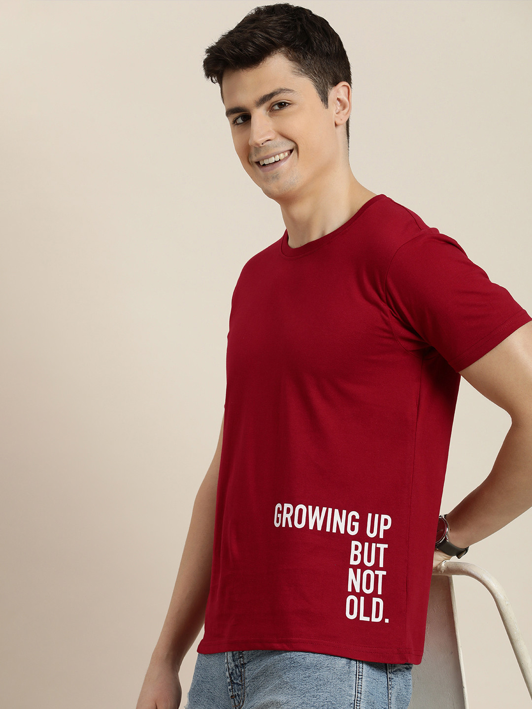 

HERE&NOW Typography Placement Print Pure Cotton T-shirt, Maroon