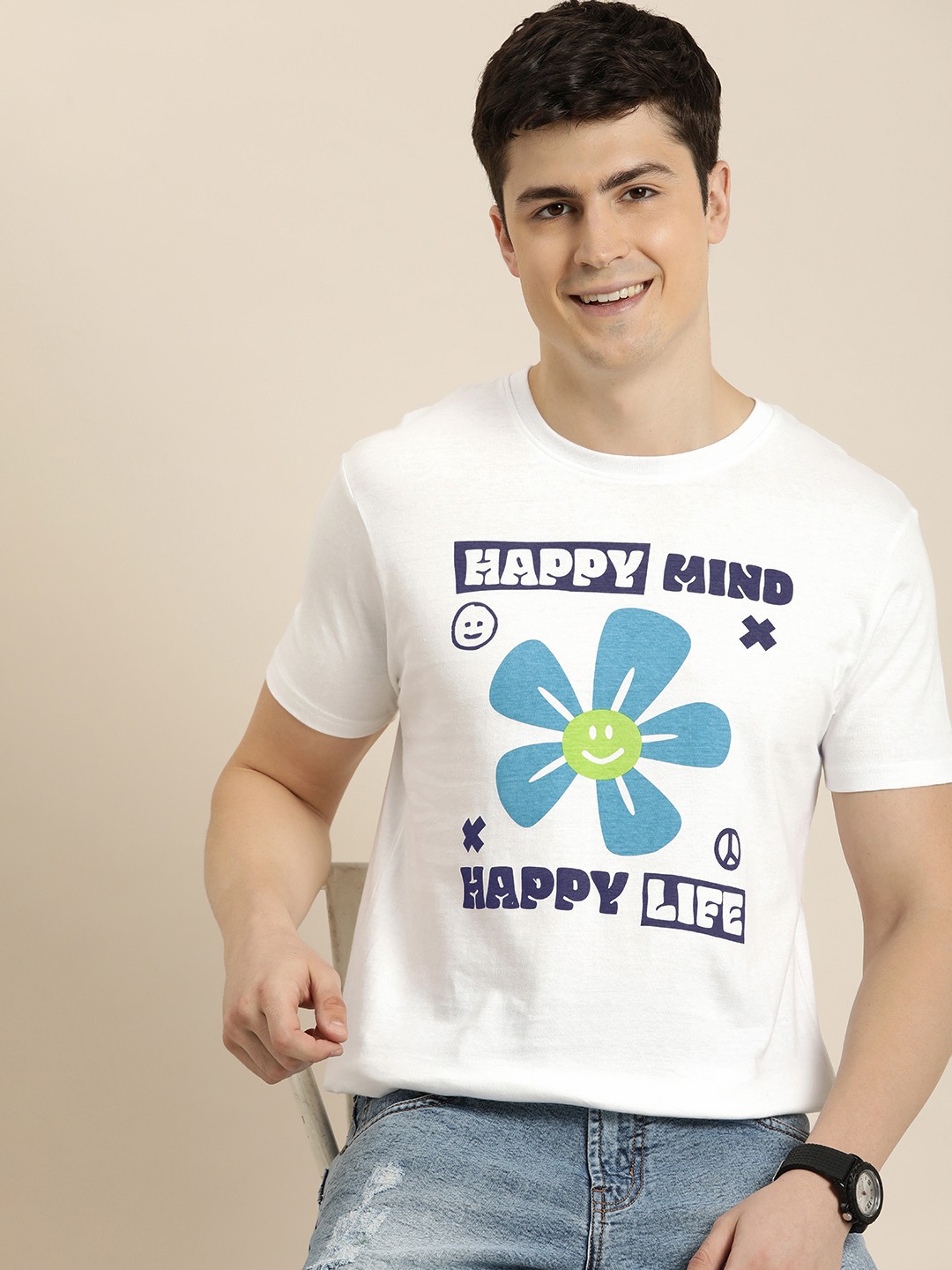 

HERE&NOW Printed Pure Cotton T-shirt, White