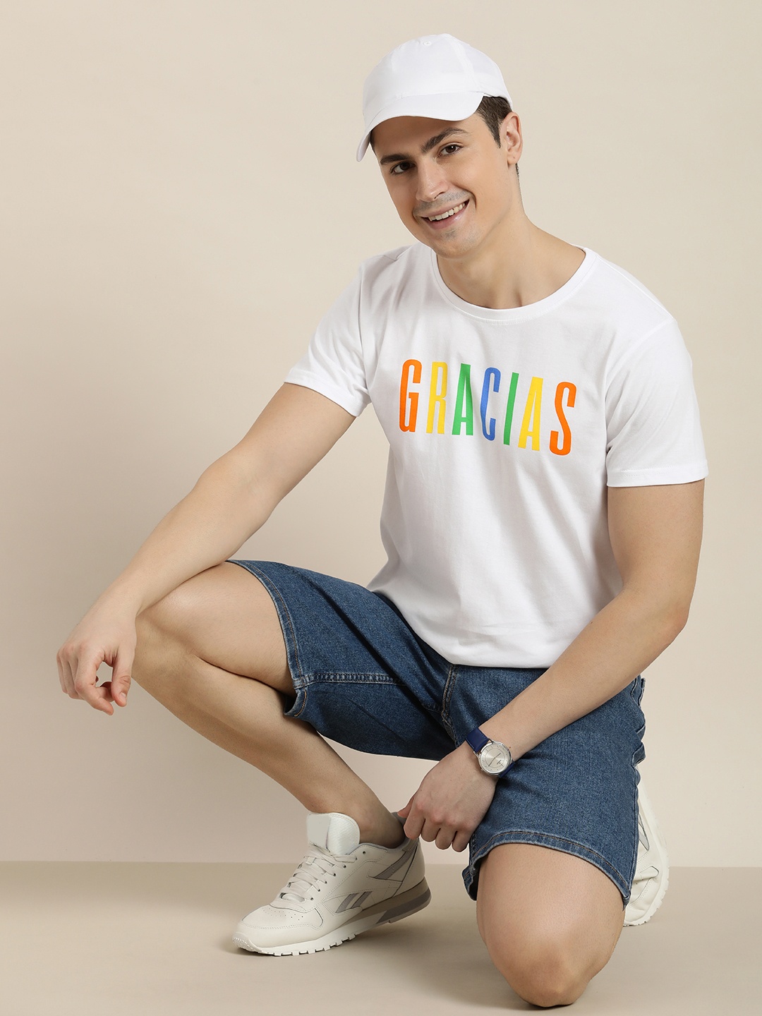 

HERE&NOW Men Pure Cotton Round Neck Typography Printed T-shirt, White