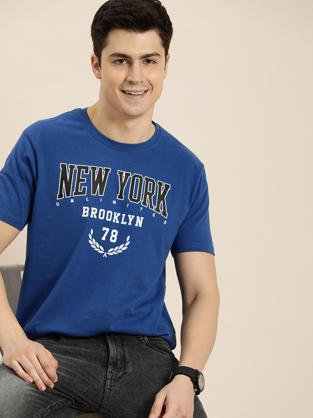 

HERE&NOW Typography Printed T-shirt, Blue