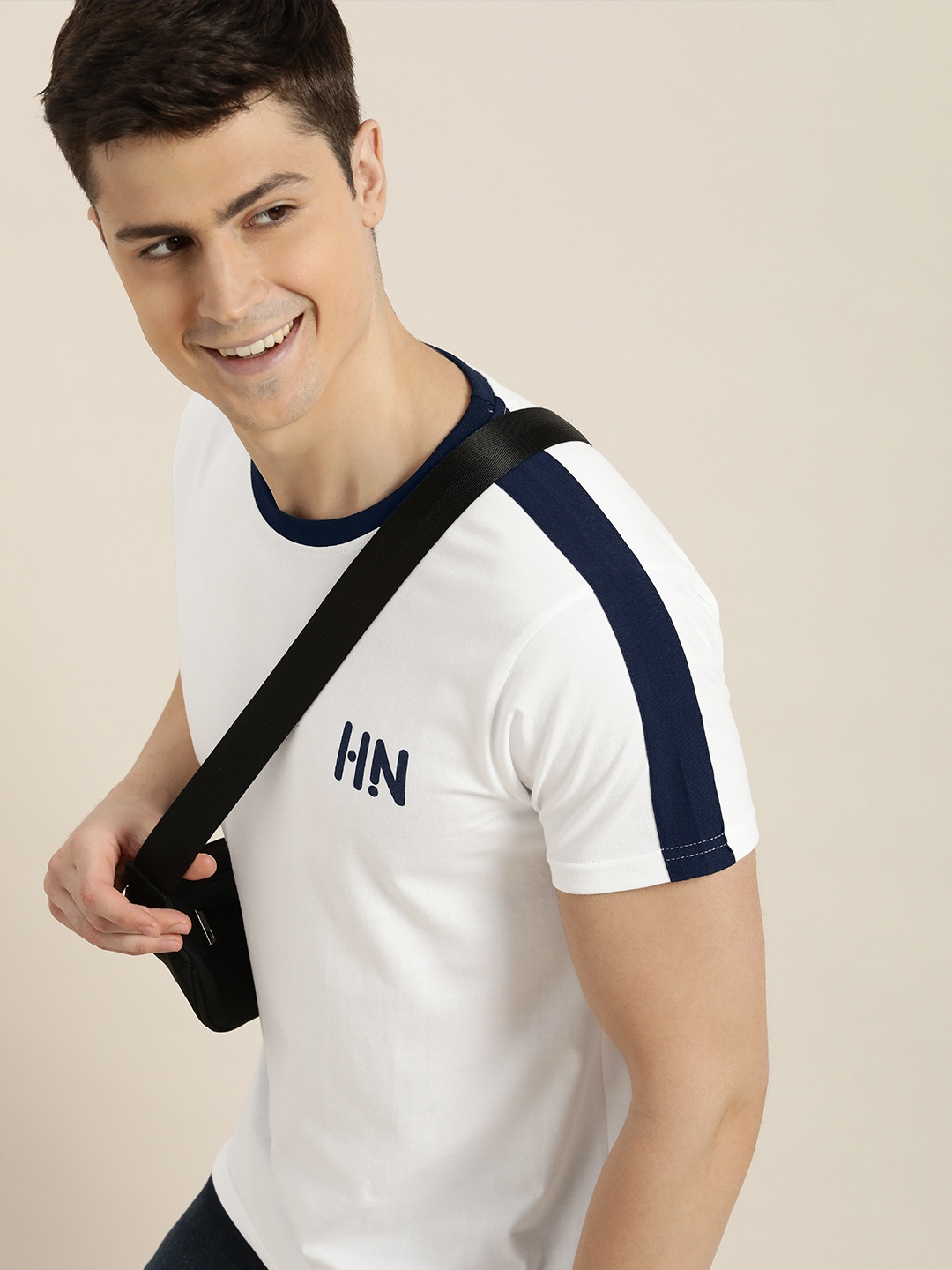 

HERE&NOW Shoulder Stripe & Brand Logo Detail Pure Cotton T-shirt, White