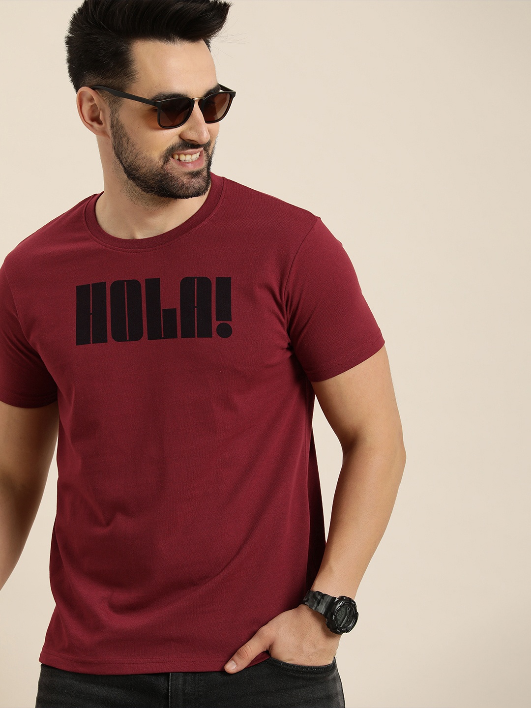 

HERE&NOW Round Neck Typography Printed T-shirt, Maroon
