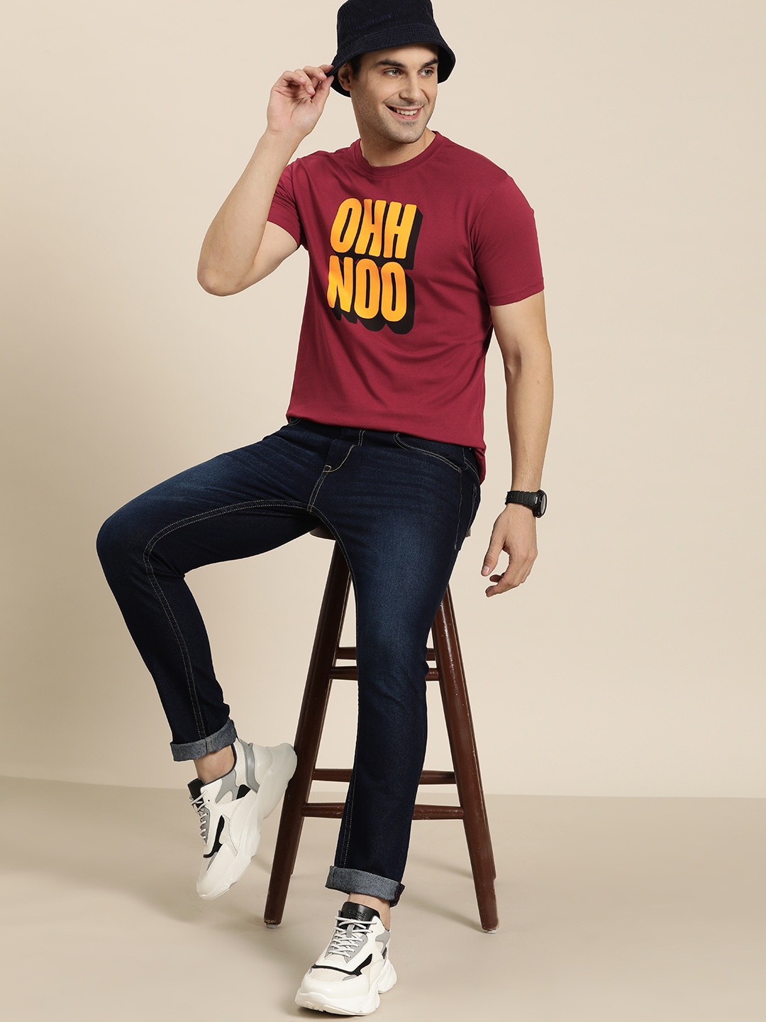 

HERE&NOW Men Typography Printed T-shirt, Maroon