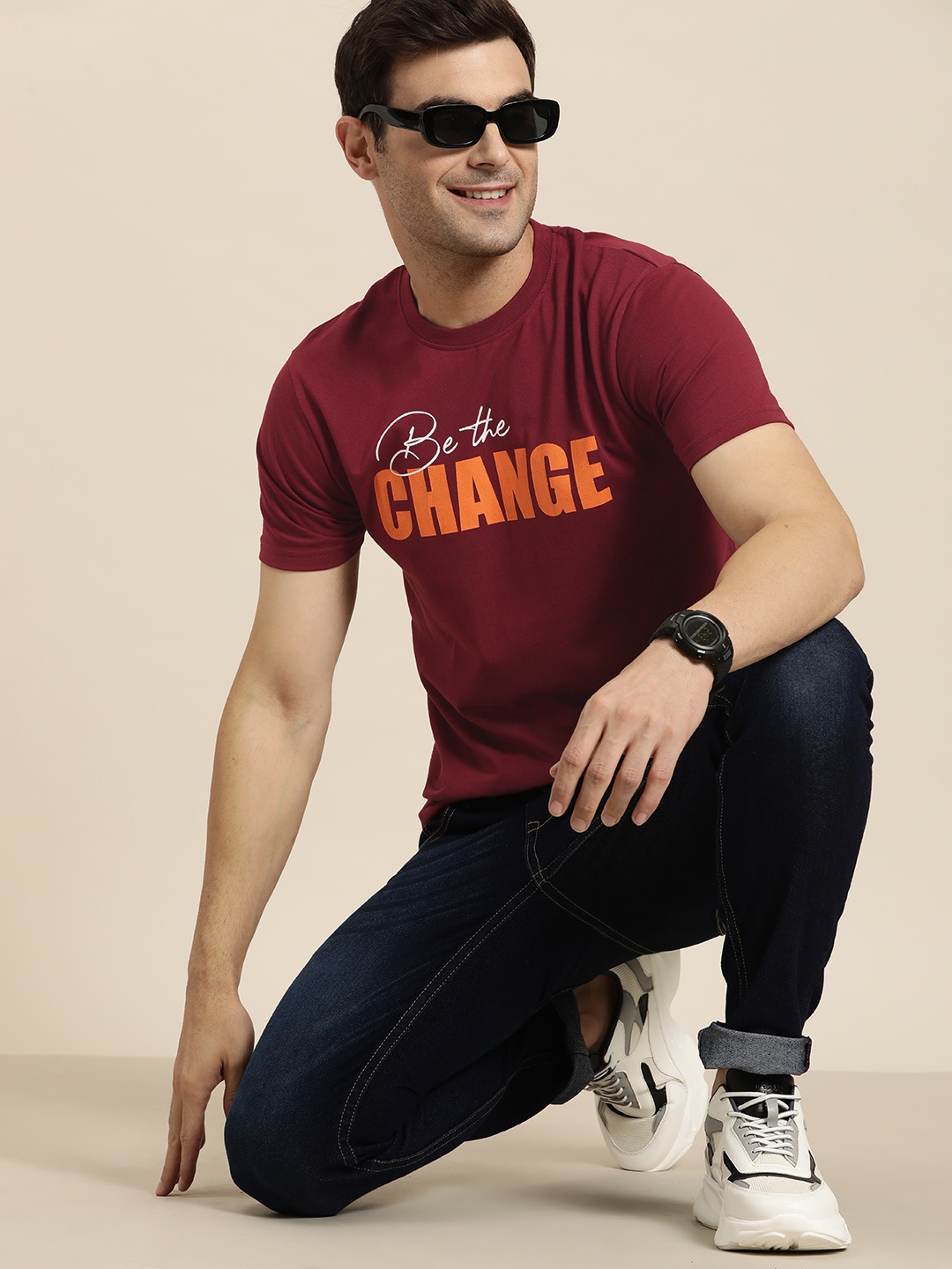 

HERE&NOW Typography Printed T-shirt, Maroon