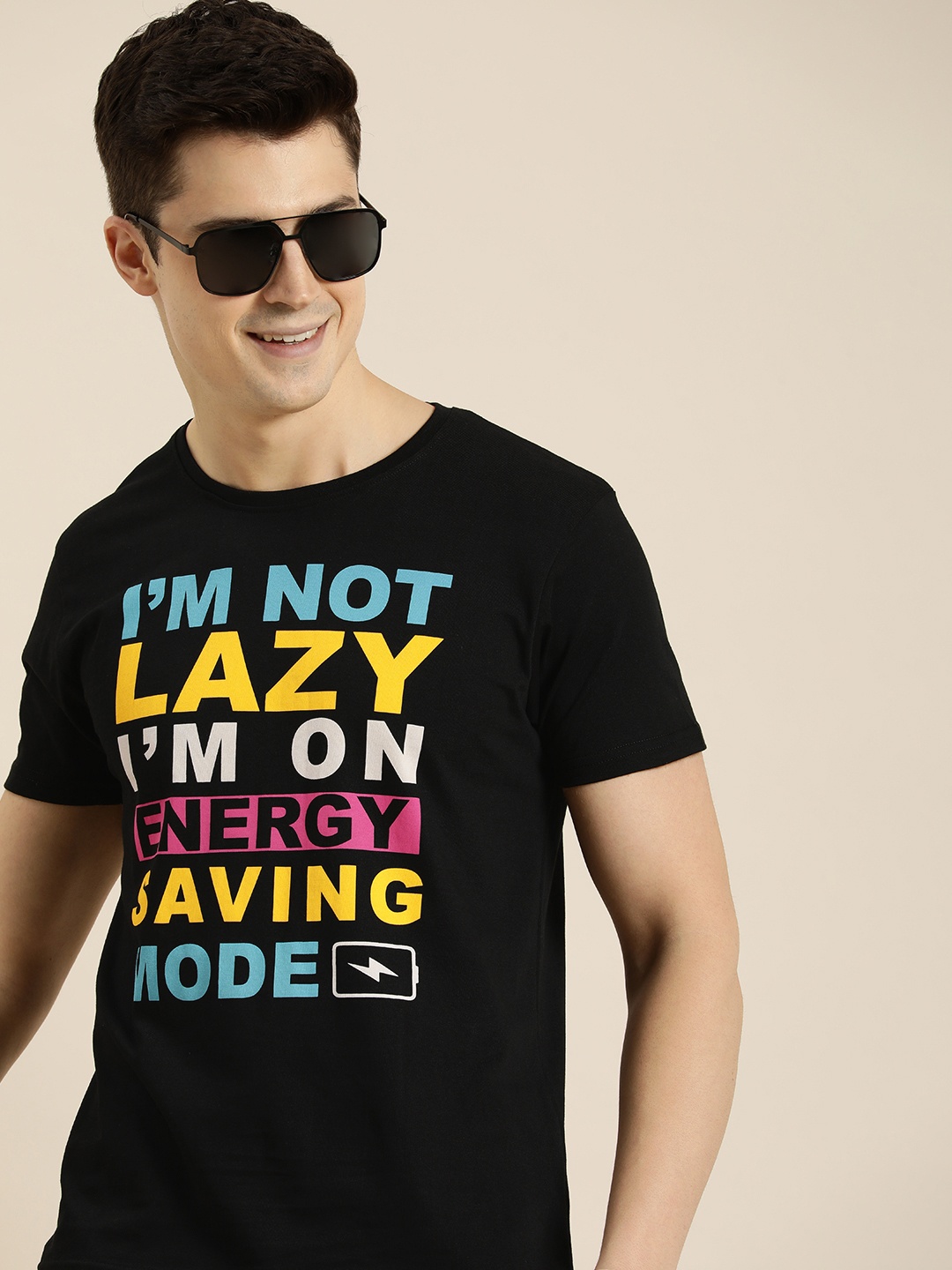 

HERE&NOW Men Pure Cotton Typography Printed T-shirt, Black