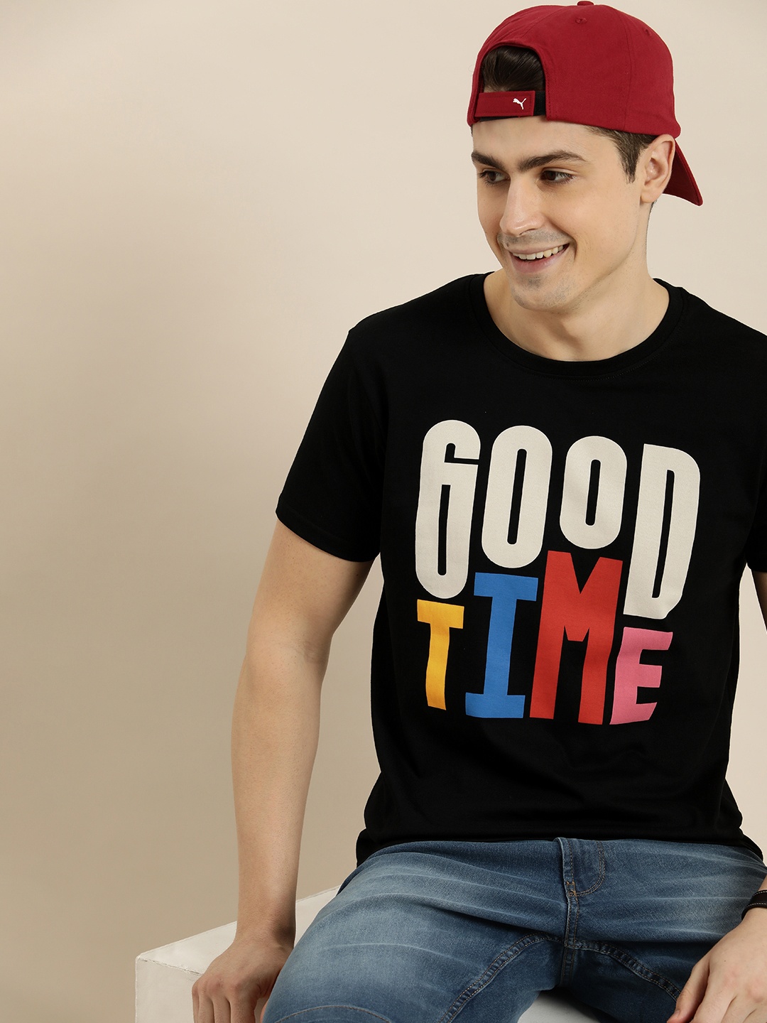 

HERE&NOW Typography Printed Pure Cotton T-shirt, Black
