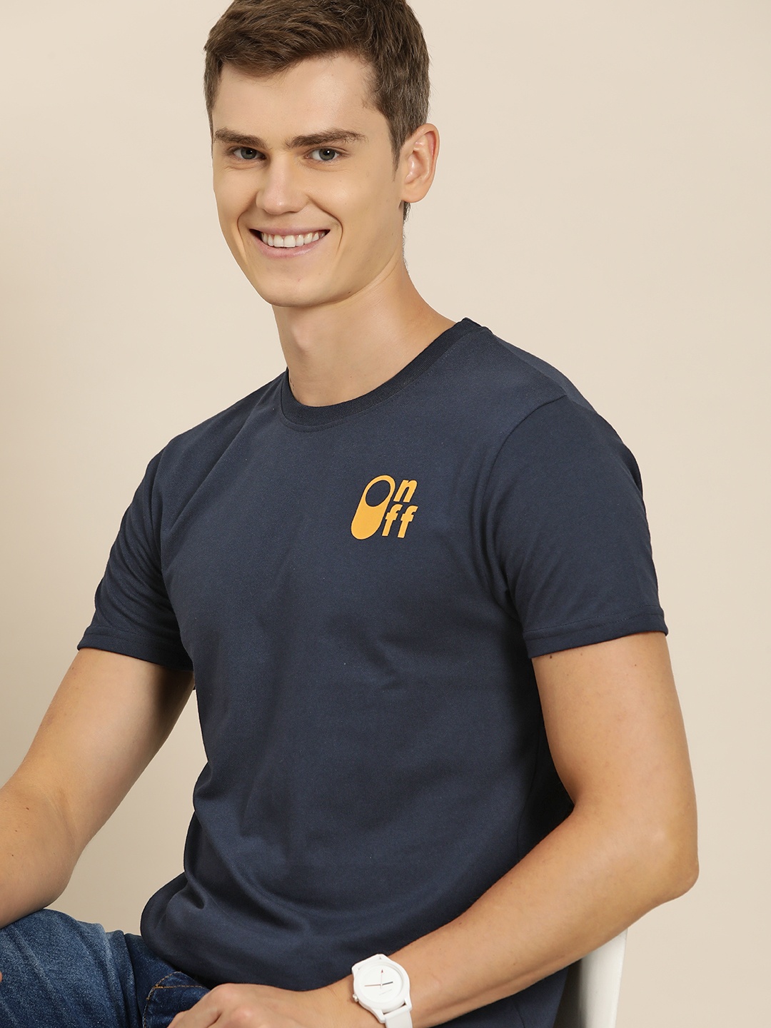

HERE&NOW Printed Detail T-shirt, Navy blue