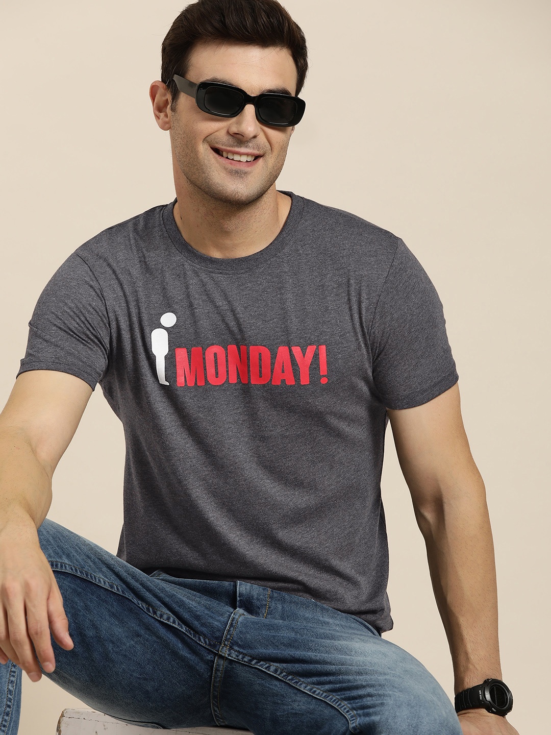 

HERE&NOW Typography Printed Regular Fit Casual T-shirt, Charcoal