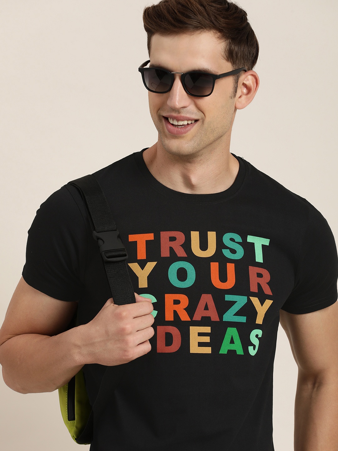 

HERE&NOW Typography Printed Pure Cotton T-shirt, Black