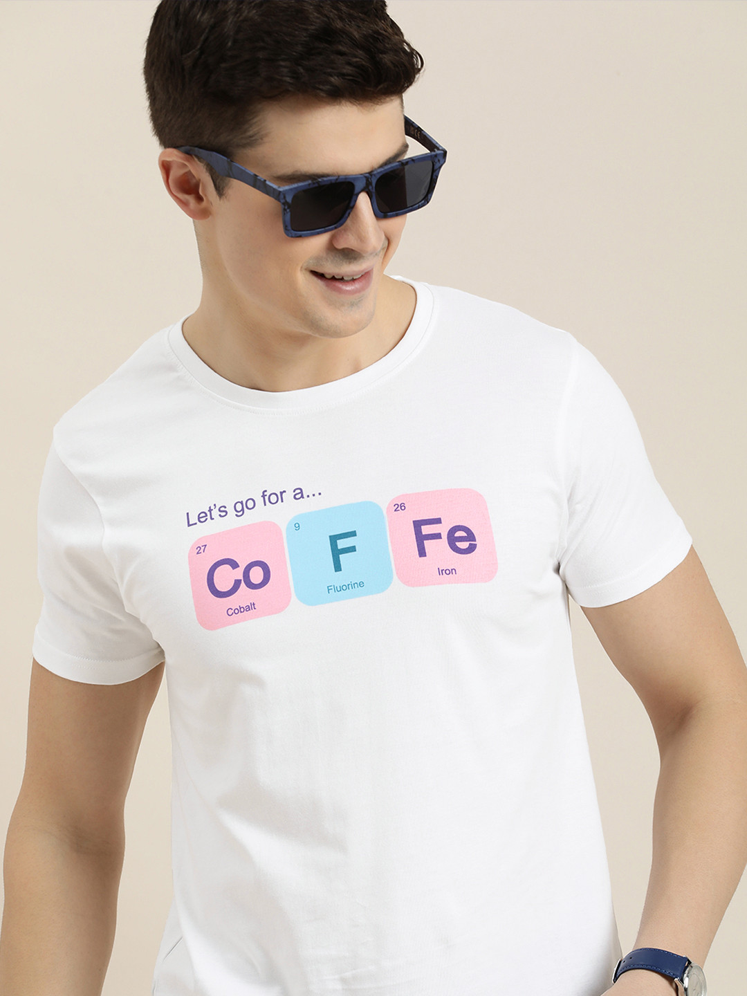 

HERE&NOW Men Pure Cotton Round Neck Typography Printed T-shirt, White