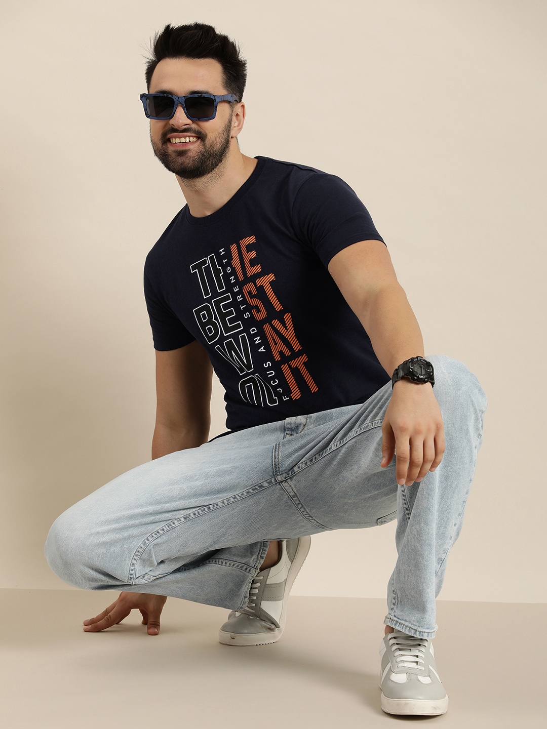 

HERE&NOW Typography Printed T-shirt, Navy blue