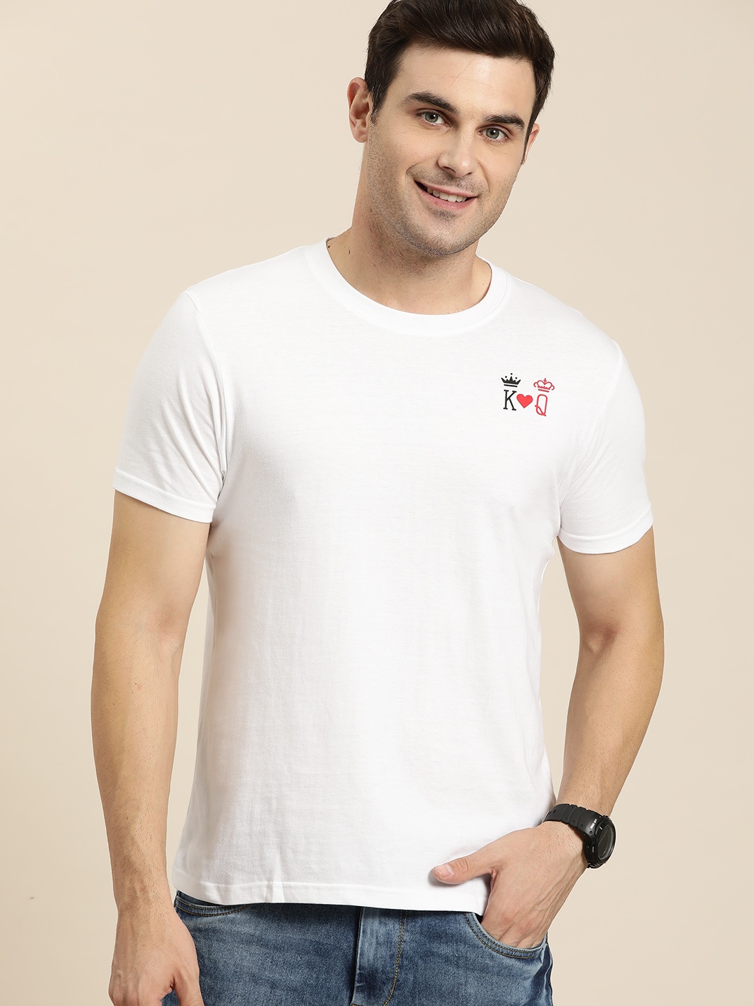 

HERE&NOW Men Printed Detail Pure Cotton T-shirt, White