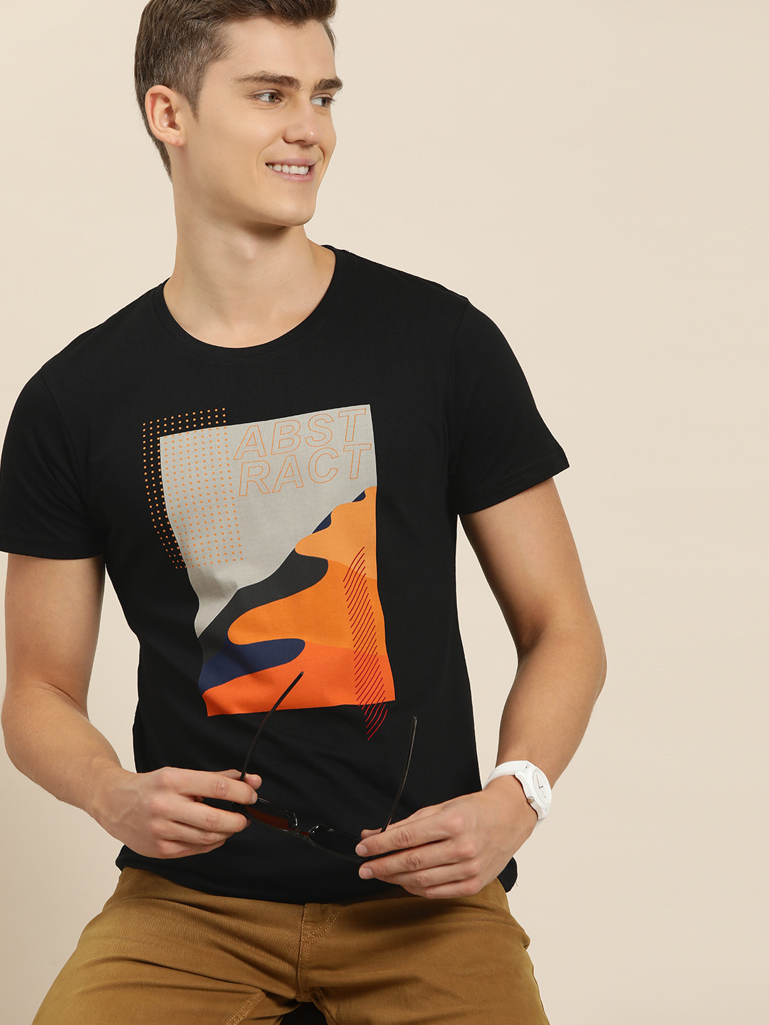 

HERE&NOW Printed Pure Cotton T-shirt, Black