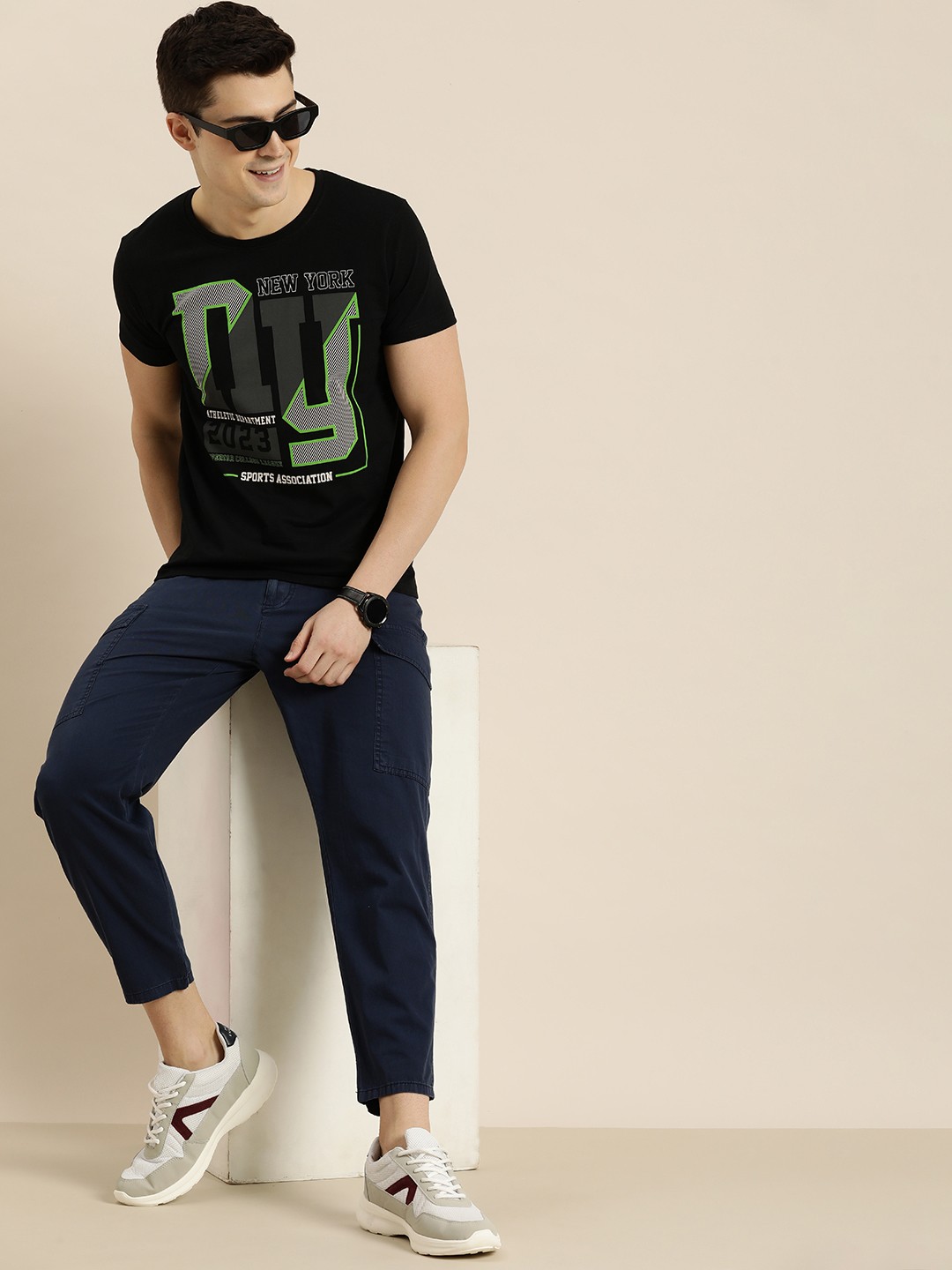 

HERE&NOW Men Pure Cotton Typography Printed T-shirt, Black
