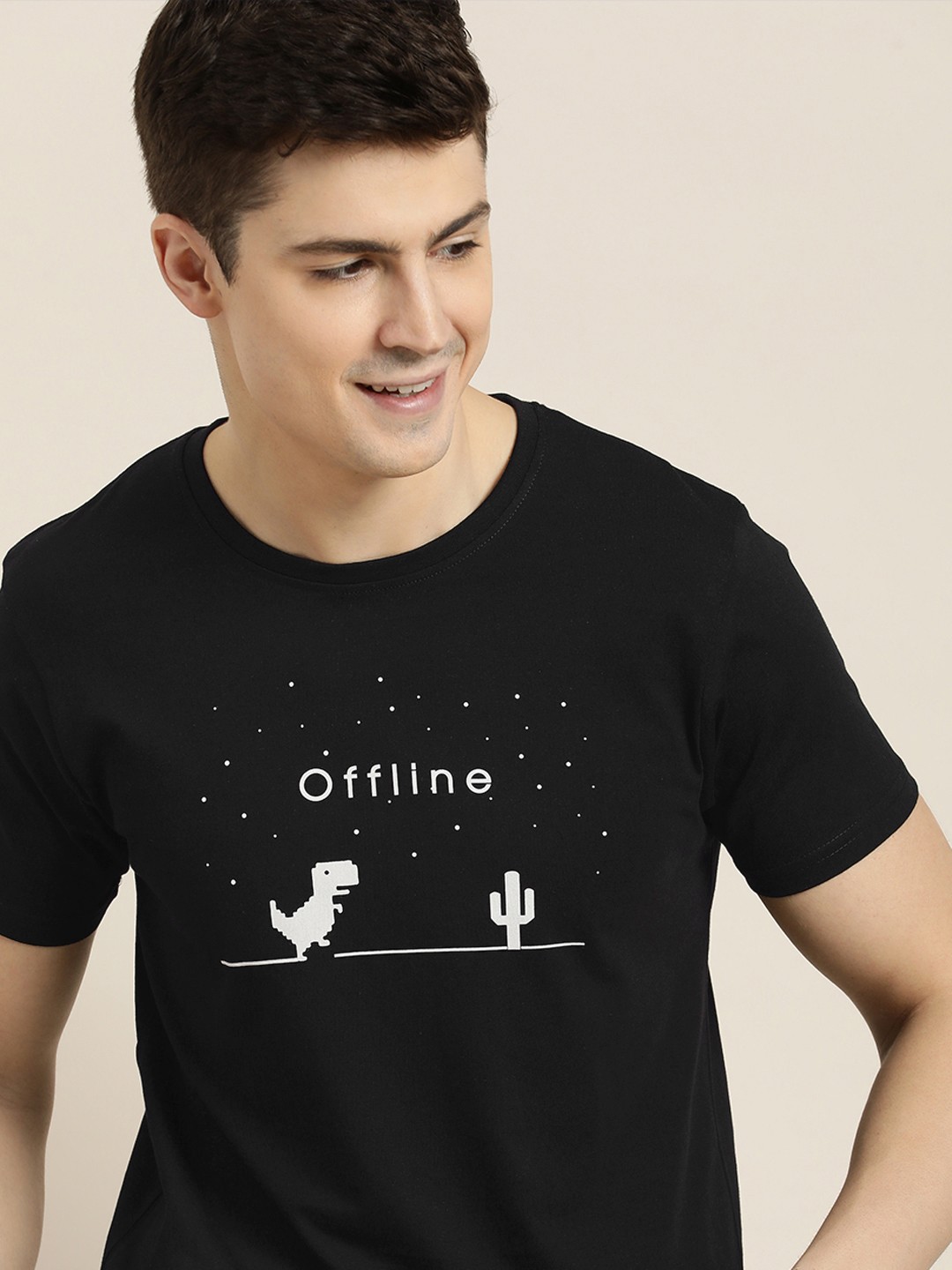 

HERE&NOW Men Pure Cotton Round Neck Graphic Printed T-shirt, Black