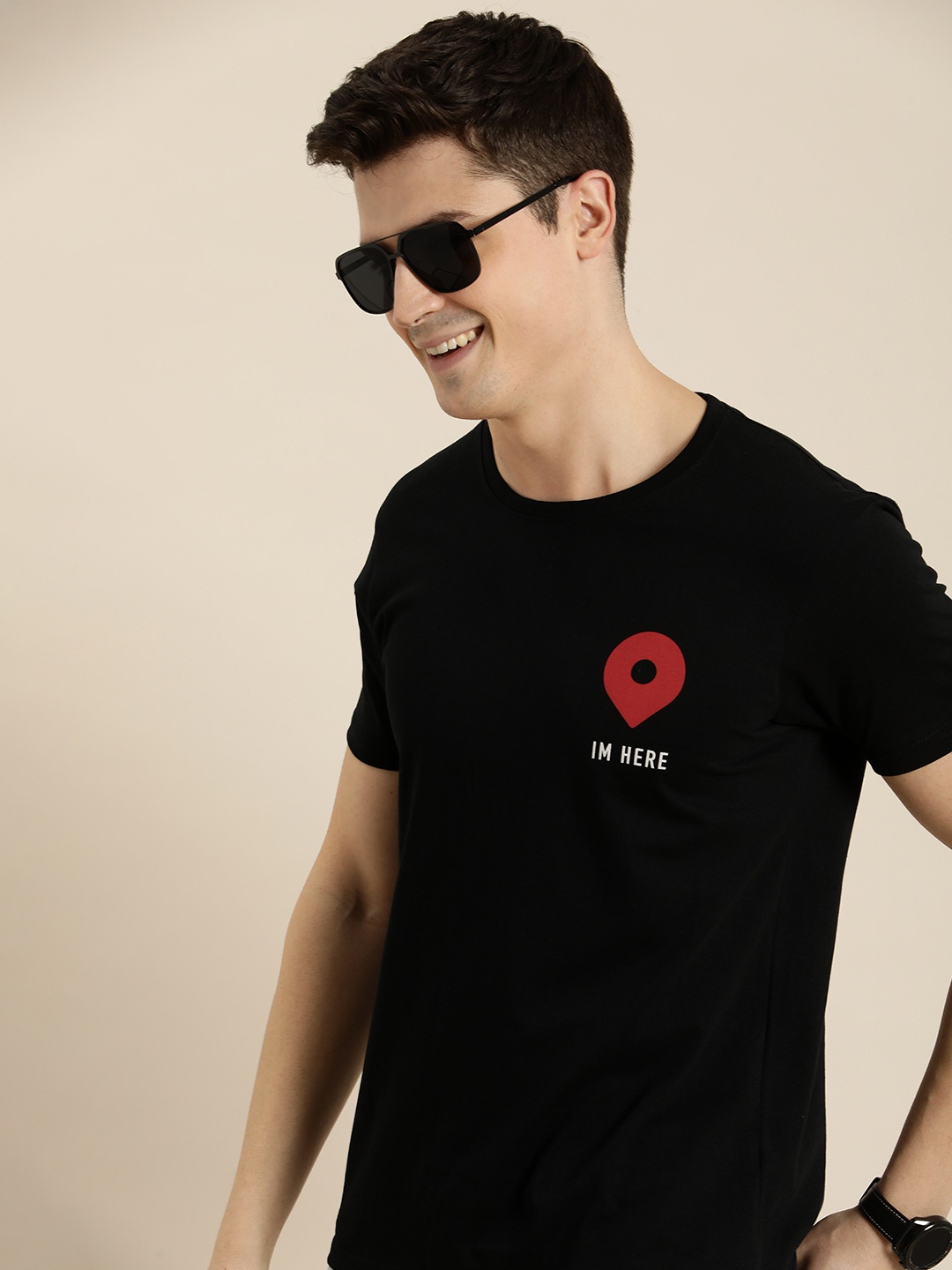 

HERE&NOW Printed Pure Cotton T-shirt, Black