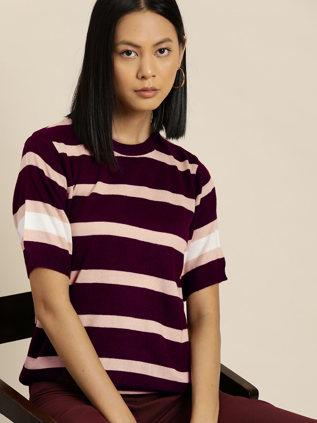 

her by invictus Acrylic Striped Top, Burgundy