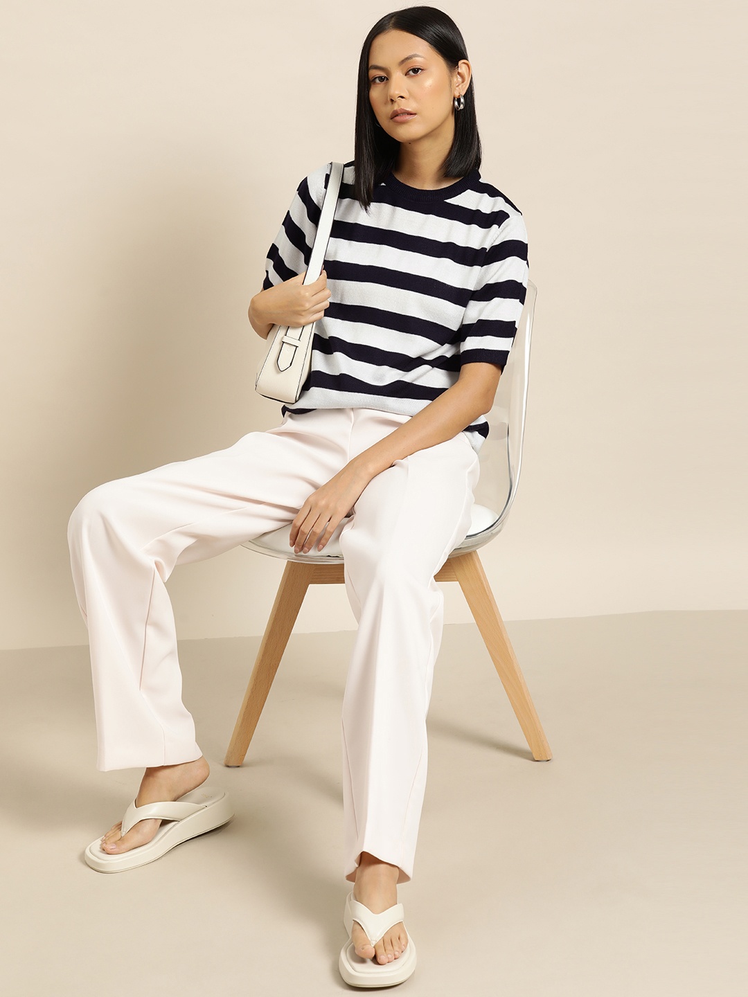 

her by invictus Striped Acrylic Knitted Top, White