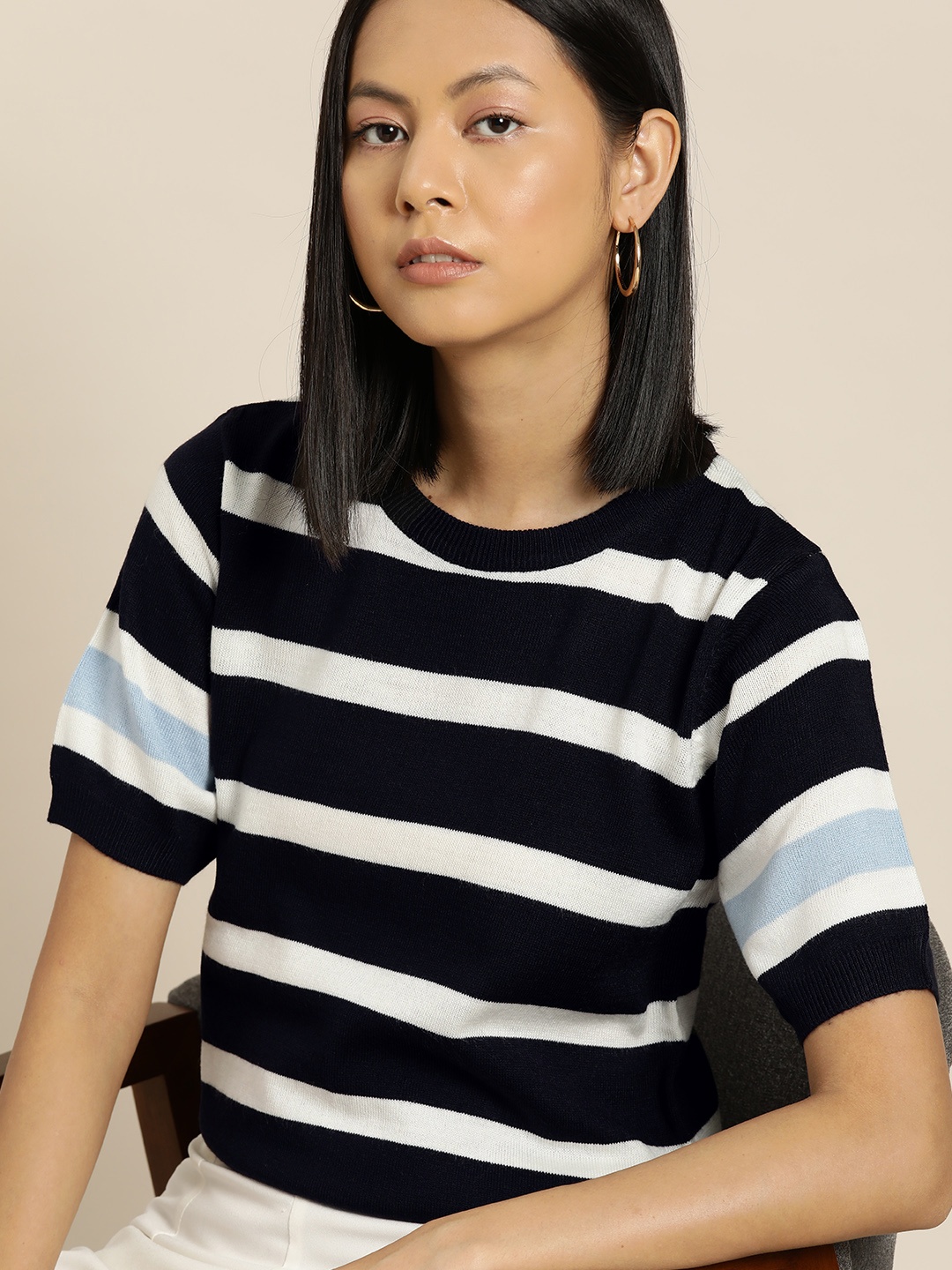 

her by invictus Acrylic Striped Top, Navy blue