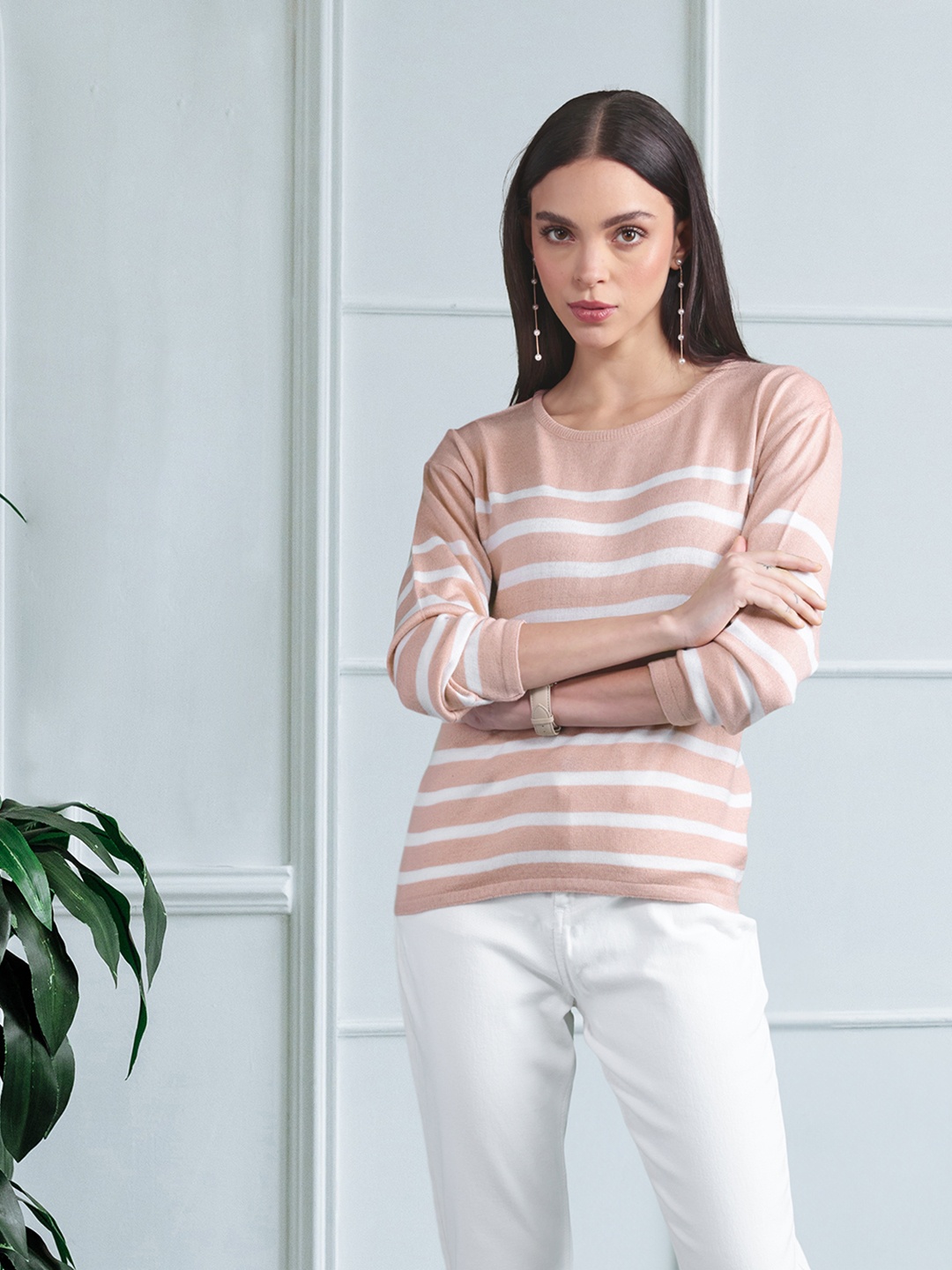 

her by invictus Peach-Coloured & White Striped Top