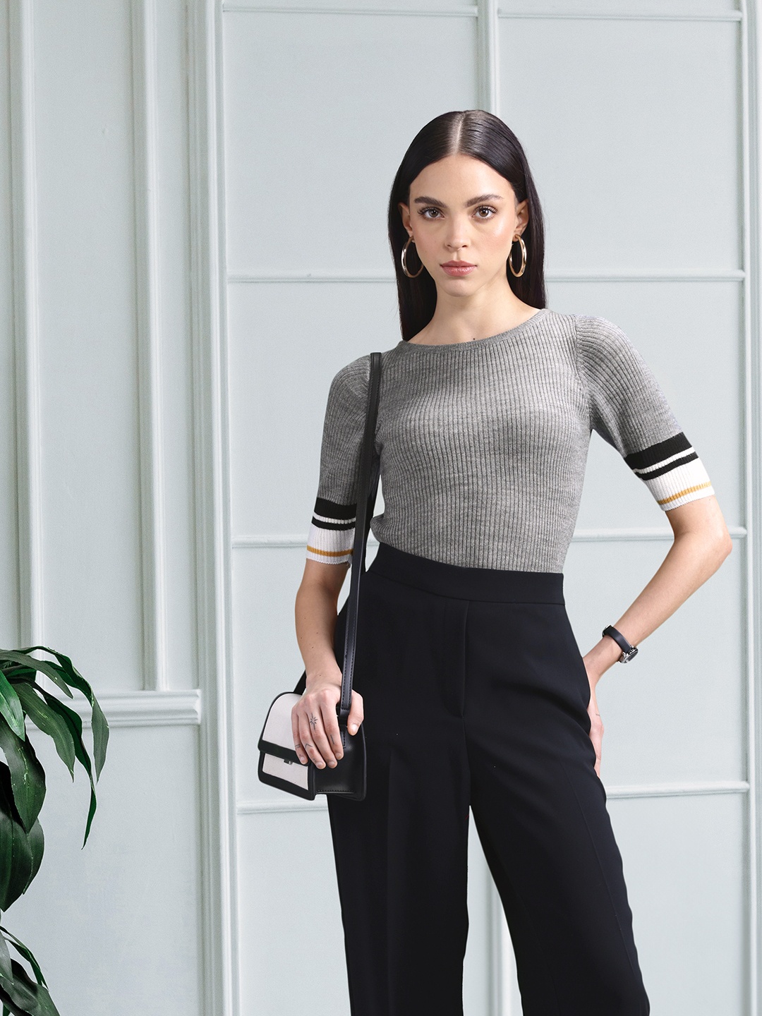 

her by invictus Striped Knitted Top, Grey