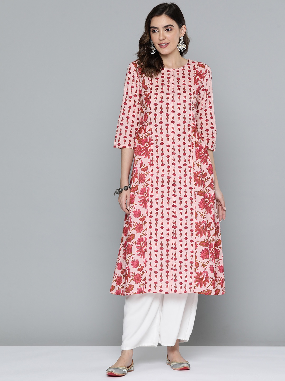 

HERE&NOW Pure Cotton Ethnic Motifs Printed Kurta, Pink