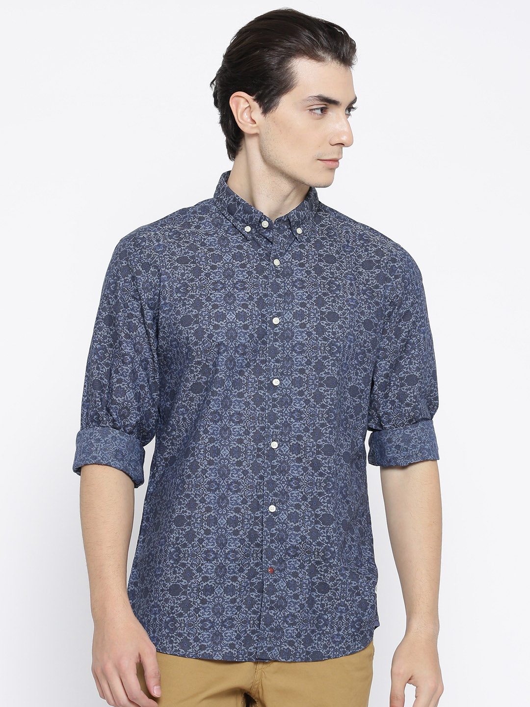 

Blackberrys Men Light Blue & Charcoal Grey Slim Fit Printed Casual Shirt