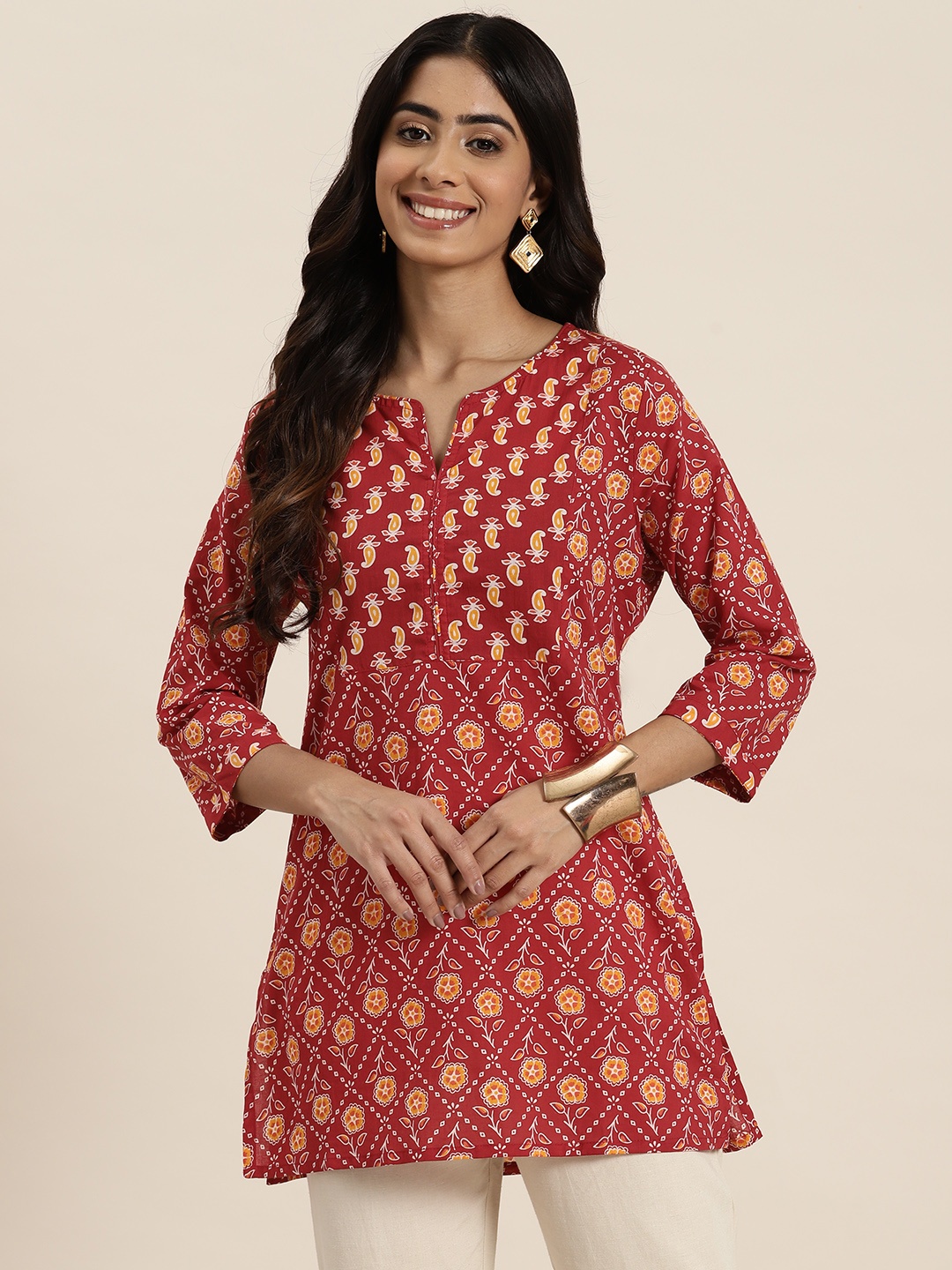 

HERE&NOW Paisley Print Pure Cotton Kurti, Red