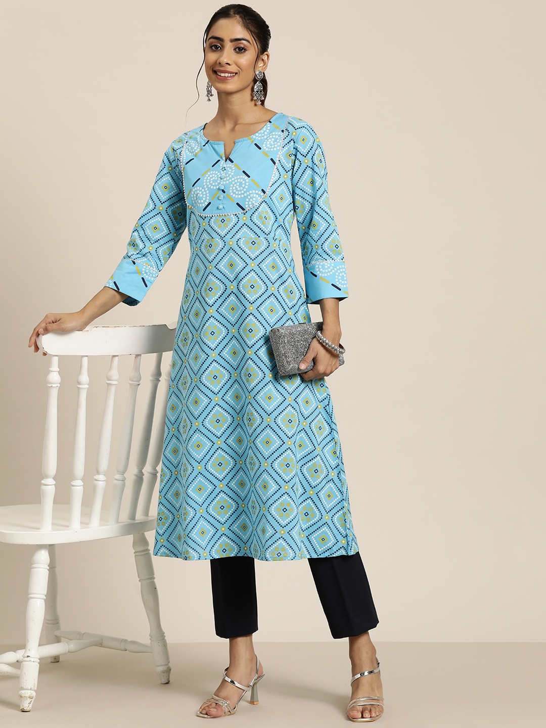 

HERE&NOW Bandhani Printed Pure Cotton Kurta, Blue