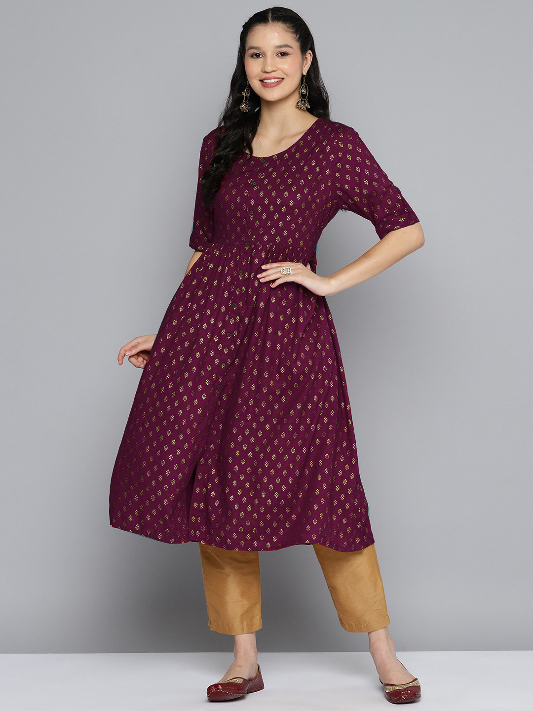 

HERE&NOW Women Ethnic Motifs Printed Kurta, Maroon