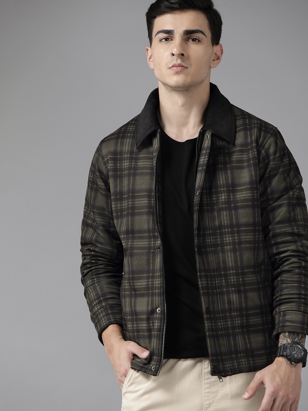 

The Roadster Lifestyle Co. Checked Regular Fit Tailored Jacket, Olive