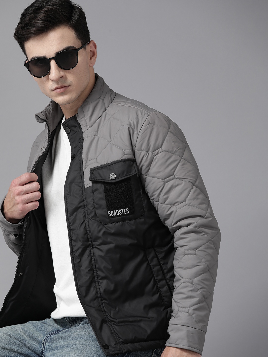 

The Roadster Lifestyle Co. Colourblocked Padded Jacket, Grey