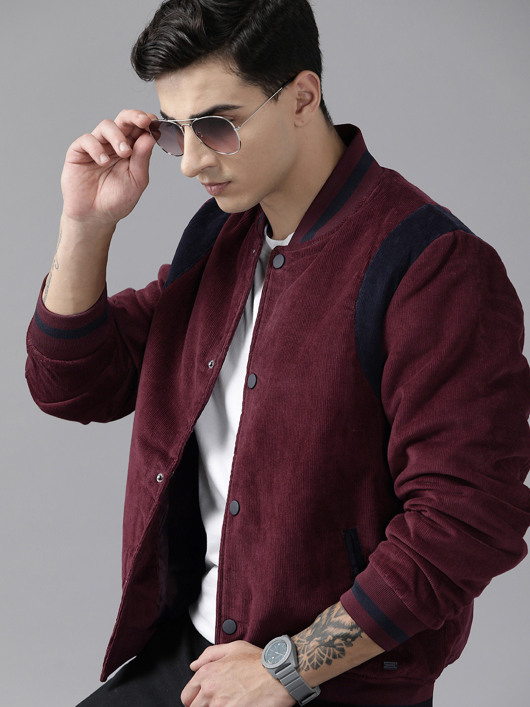 

The Roadster Lifestyle Co.Men Corduroy Bomber Jacket, Burgundy