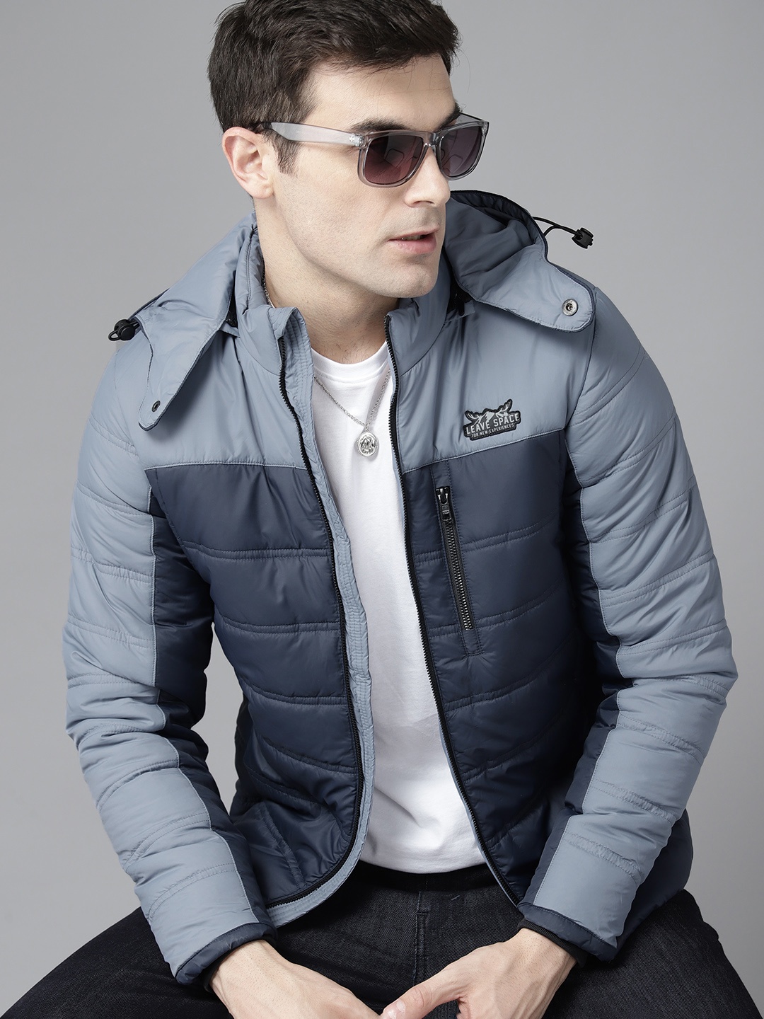 

The Roadster Lifestyle Co. Colourblocked Hooded Padded Jacket, Blue