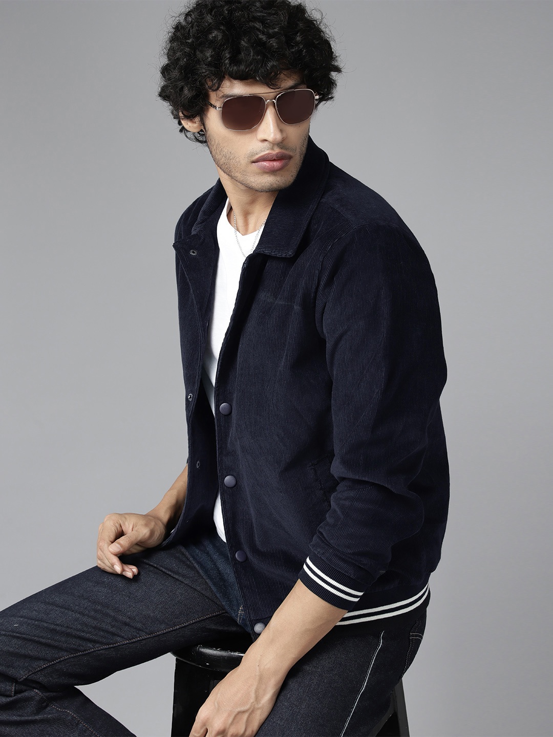 

The Roadster Lifestyle Co. Pure Cotton Corduroy Tailored Jacket, Navy blue