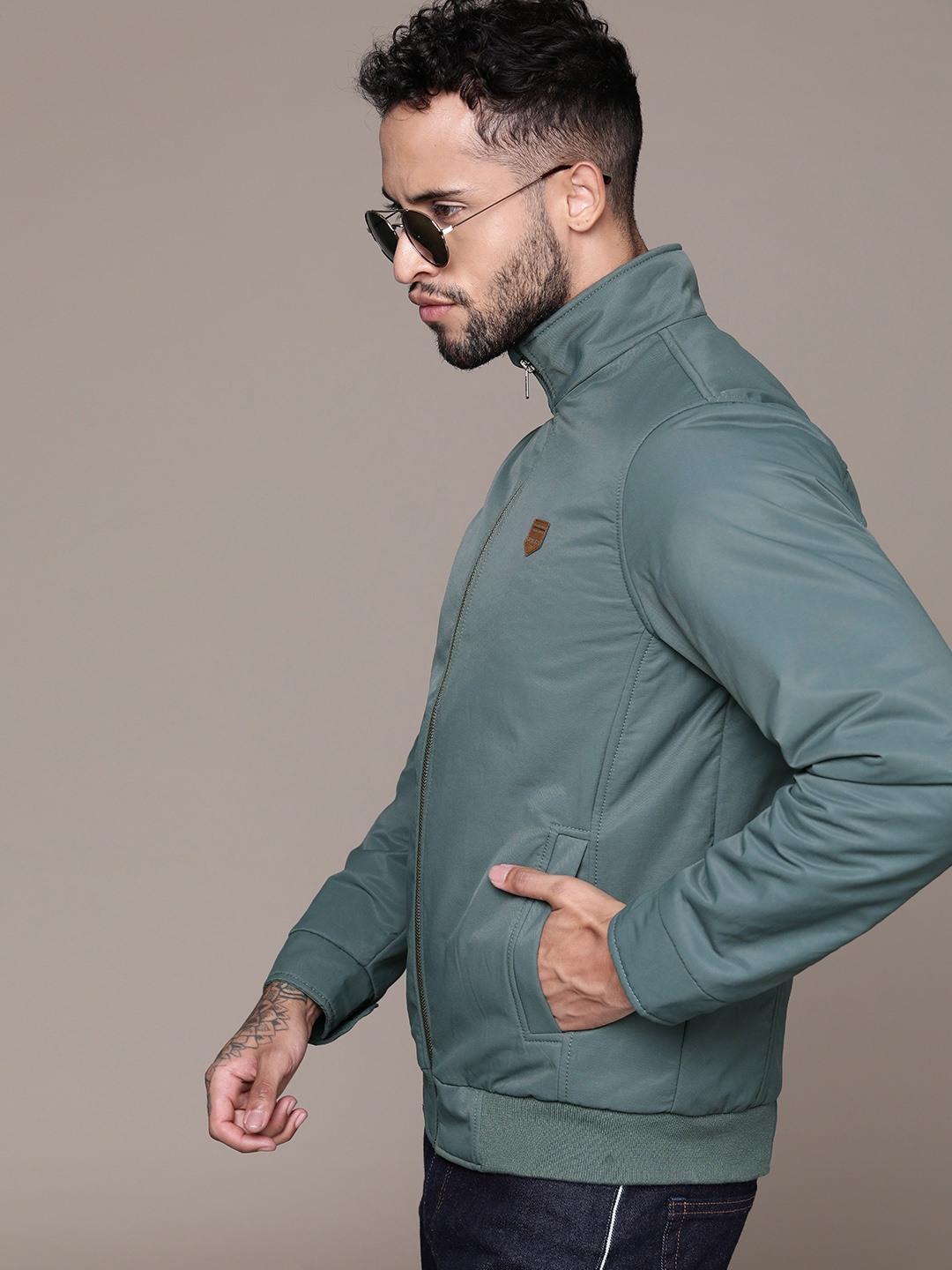 

The Roadster Lifestyle Co. Solid Mock Collar Bomber Jacket, Green