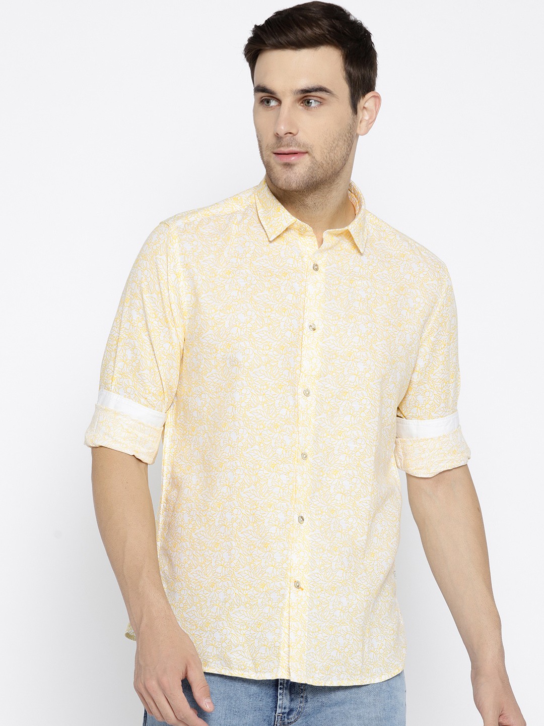 

Blackberrys Men Yellow & White Slim Fit Printed Casual Shirt