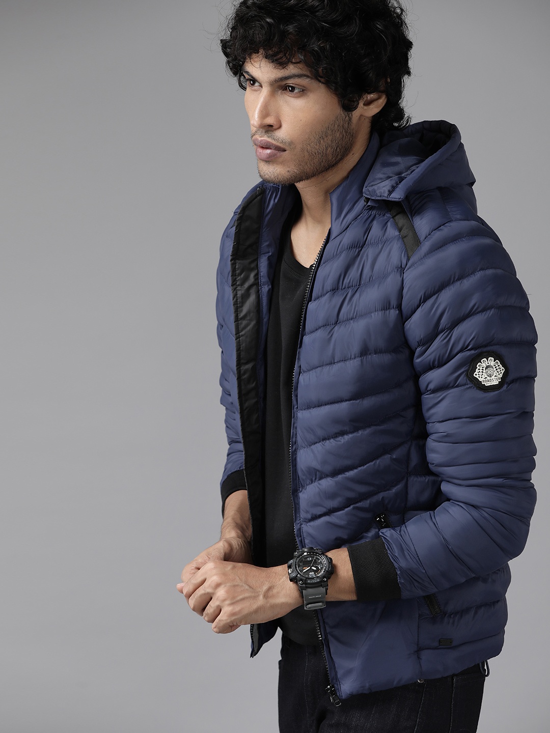 

The Roadster Lifestyle Co. Puffer Jacket with Detachable Hood, Navy blue