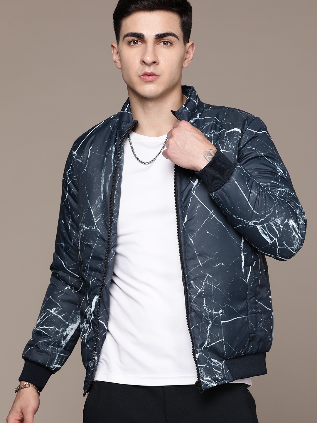 

The Roadster Lifestyle Co. Printed Bomber Jacket, Navy blue