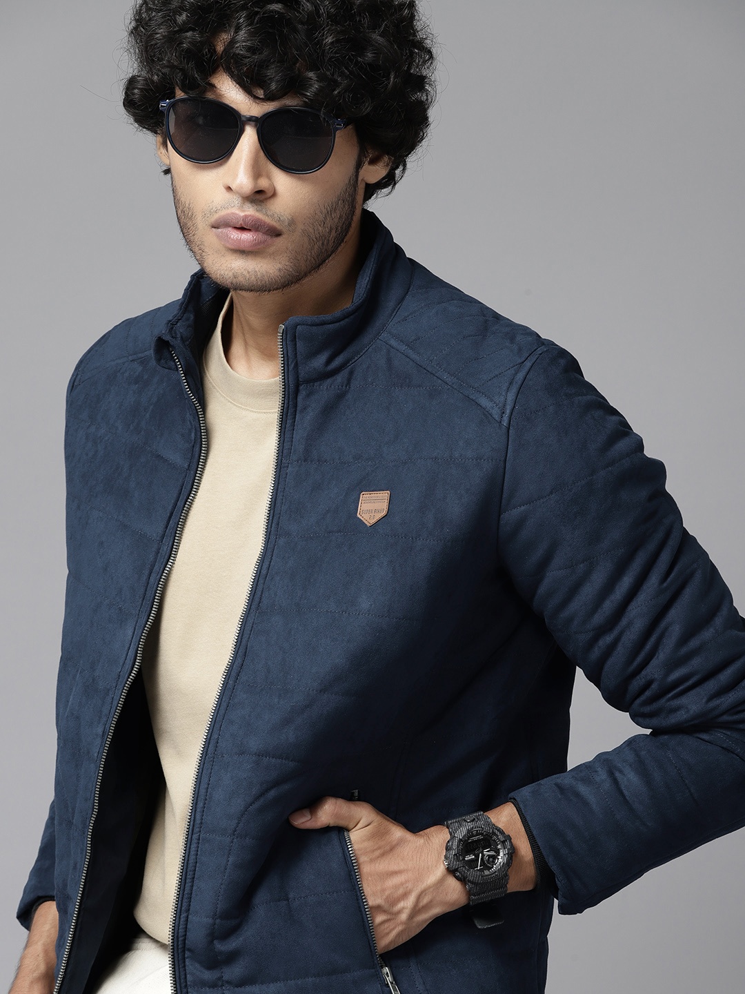

The Roadster Lifestyle Co. Mock Collar Quilted Jacket, Navy blue