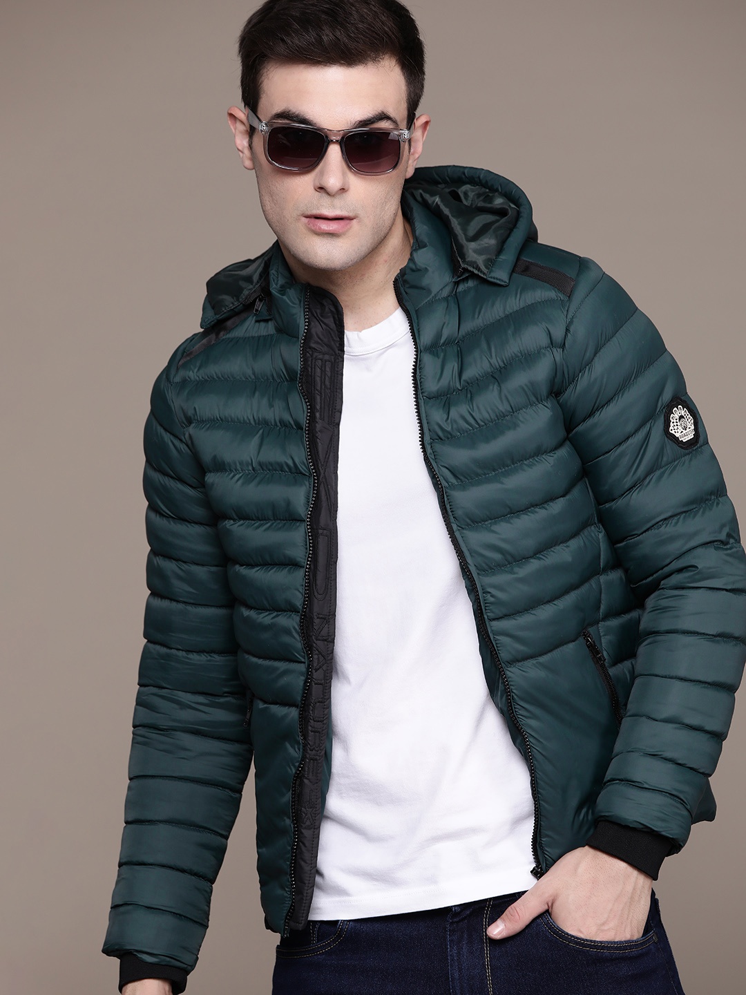

The Roadster Lifestyle Co. Solid Detachable Hood Padded Jacket, Teal