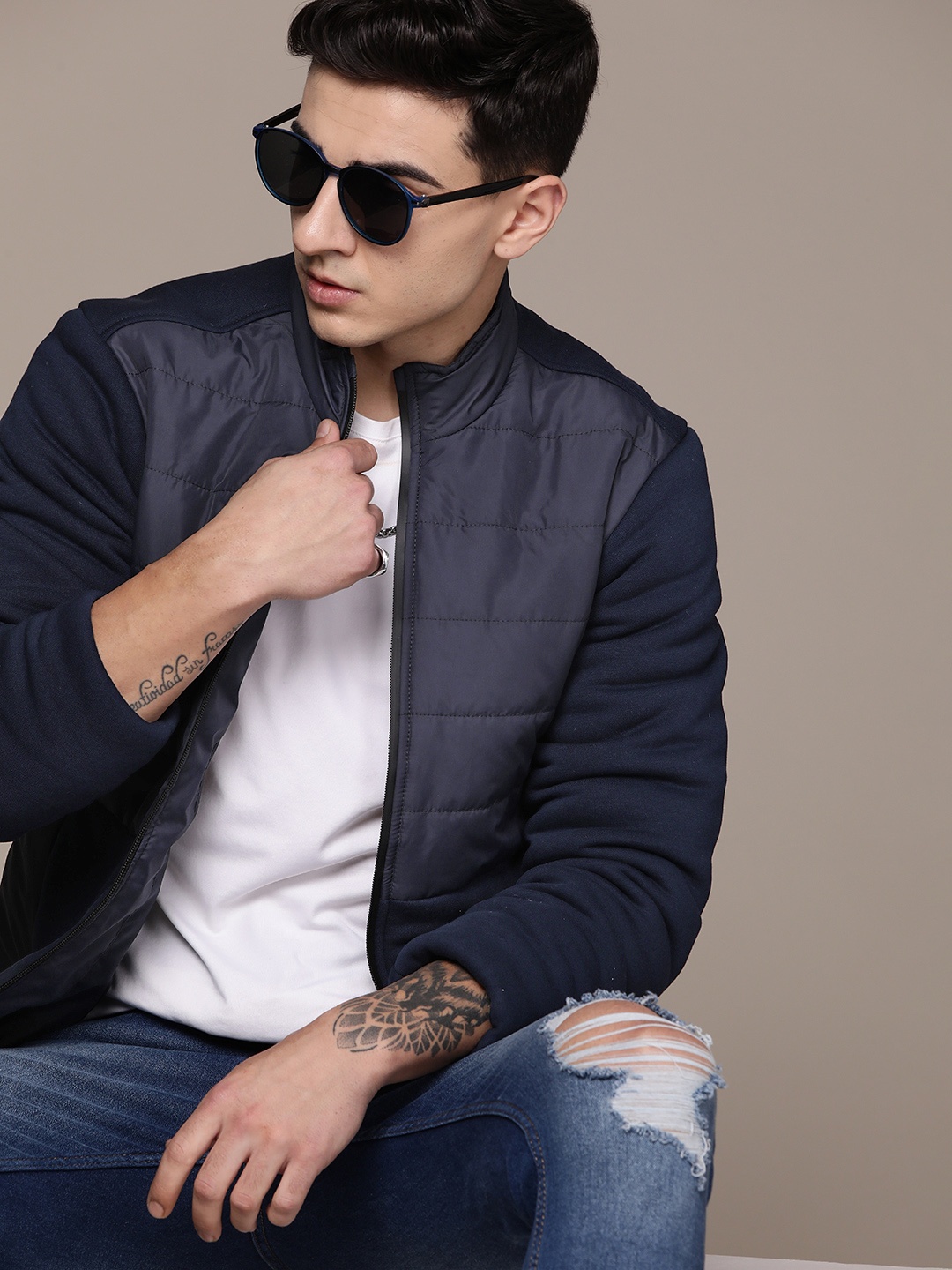 

The Roadster Lifestyle Co. Mock Collar Bomber Jacket, Navy blue