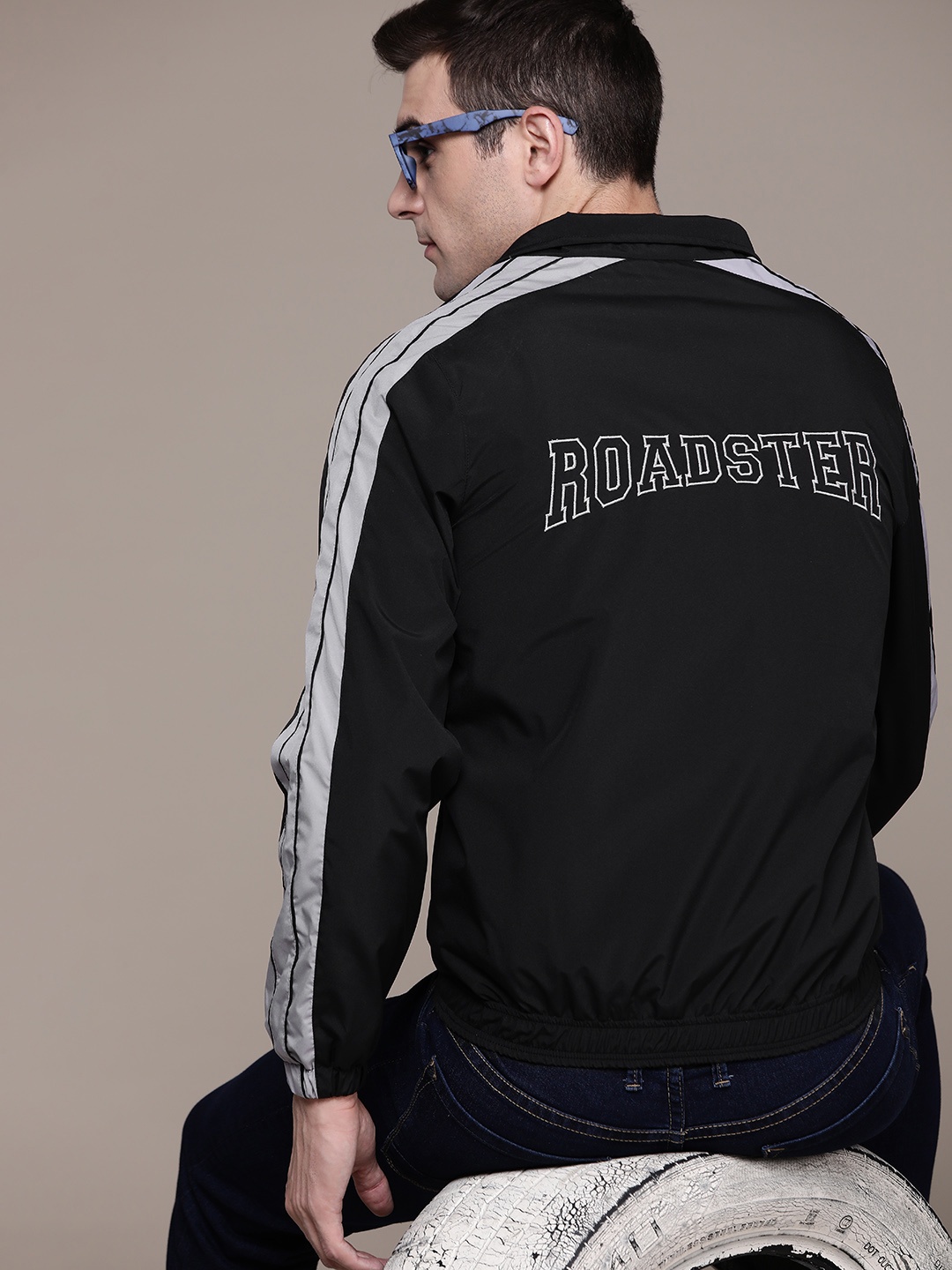 

The Roadster Lifestyle Co. Brand Logo Embroidered Varsity Jacket, Black