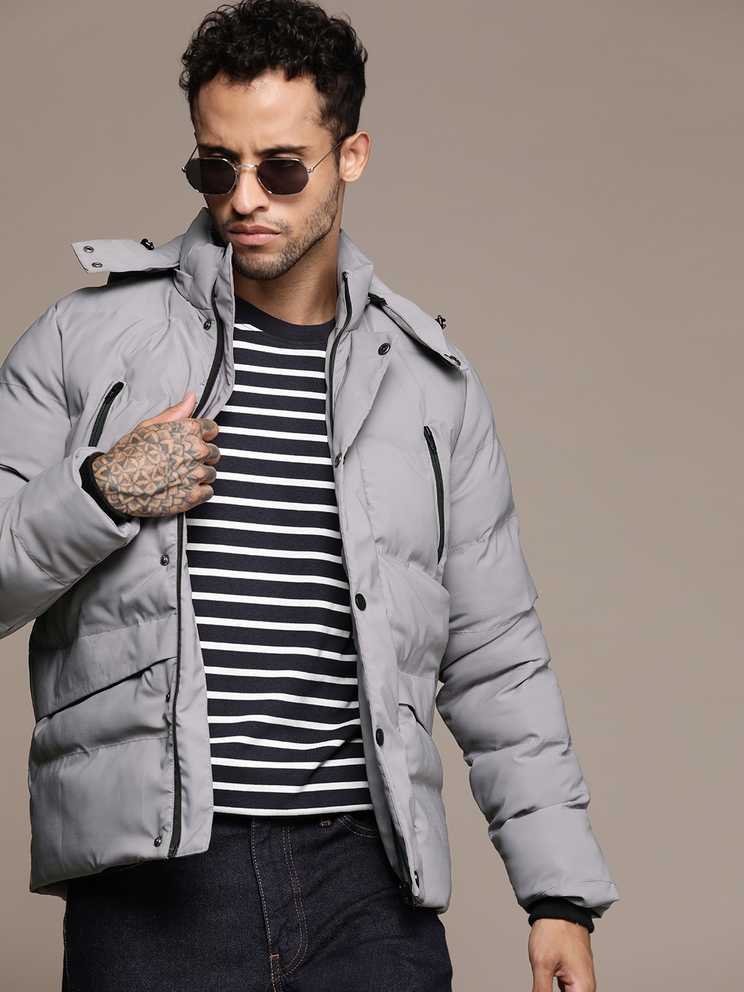 

The Roadster Lifestyle Co. Padded Jacket with Detachable Hood, Grey