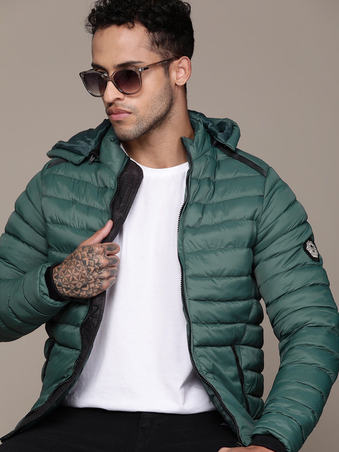 

The Roadster Lifestyle Co. Puffer Jacket with Detachable Hood, Green