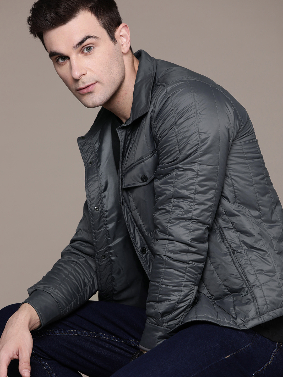 

The Roadster Lifestyle Co. Quilted Jacket With Flap Pockets, Charcoal