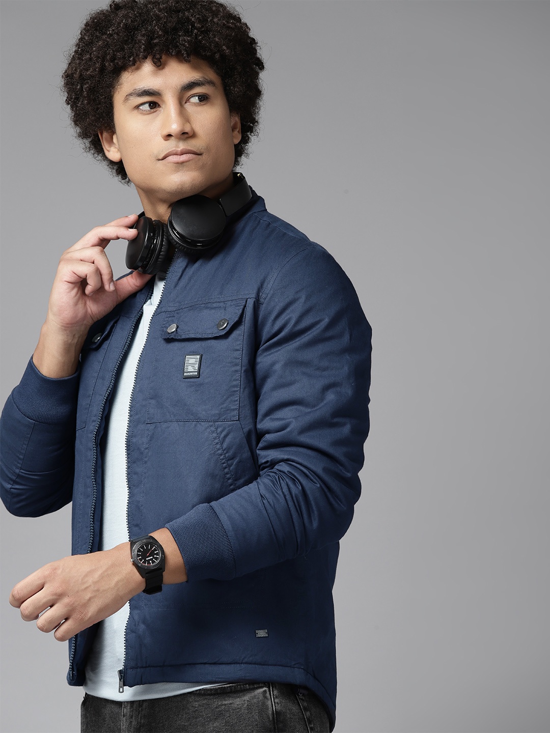 

The Roadster Lifestyle Co. Mock Collar Padded Jacket, Blue